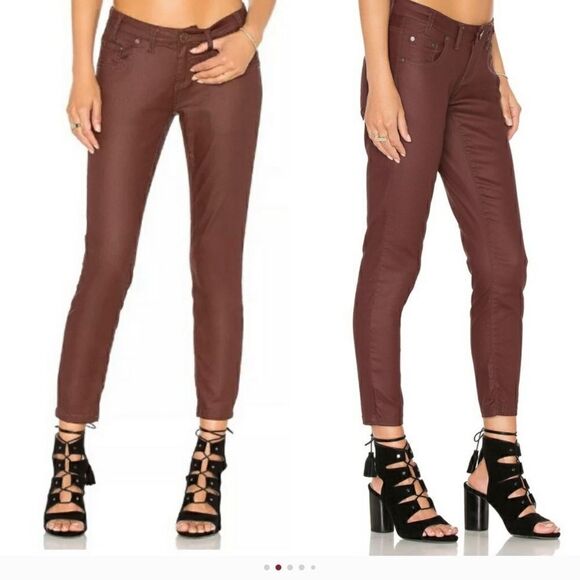 ONE TEASPOON FREEBIRD II COATED DENIM JEANS IN BORDEAUX RED - Picture 1 of 8